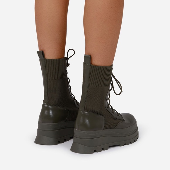 KHAKI KNITTED CHUNKY BIKER BOOT - Picture 3 of 6